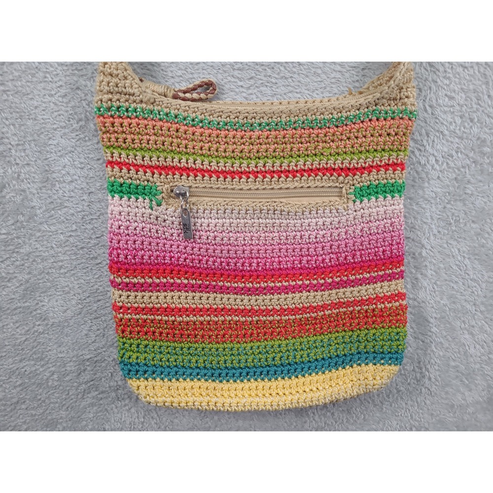 The Sak Crochet Crossbody Bag Multicolor Striped Boho Knit Shoulder‎ Purse Small